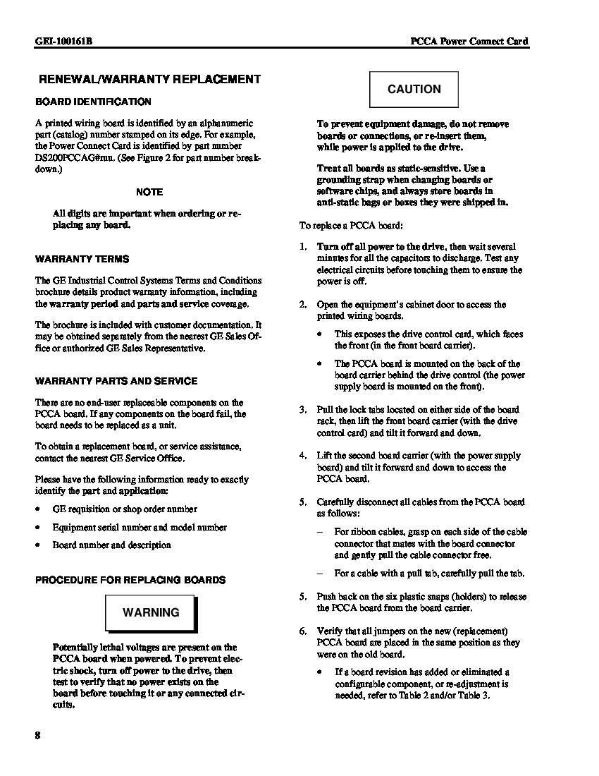 First Page Image of DS200PCCAG10A GEI-100161B, Power Connect Card Renewal and Replacement.pdf